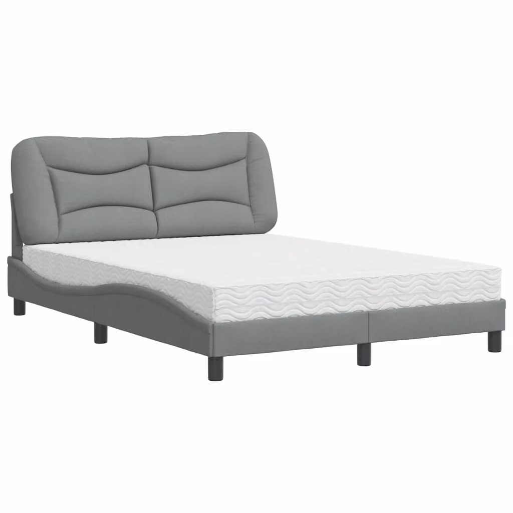 Letto con Materasso Hvar Grigio Chiaro 140x190cm Tessuto