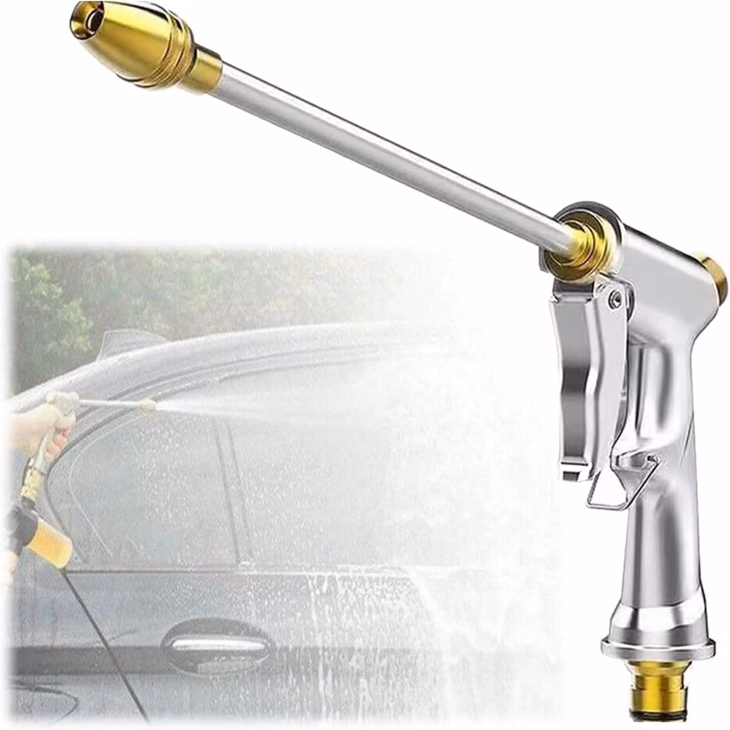 Spruzzatore da giardino in metallo, con 4 getti, dimensioni 14 x 23,5 cm, con getto regolabile, adatto per giardino e auto