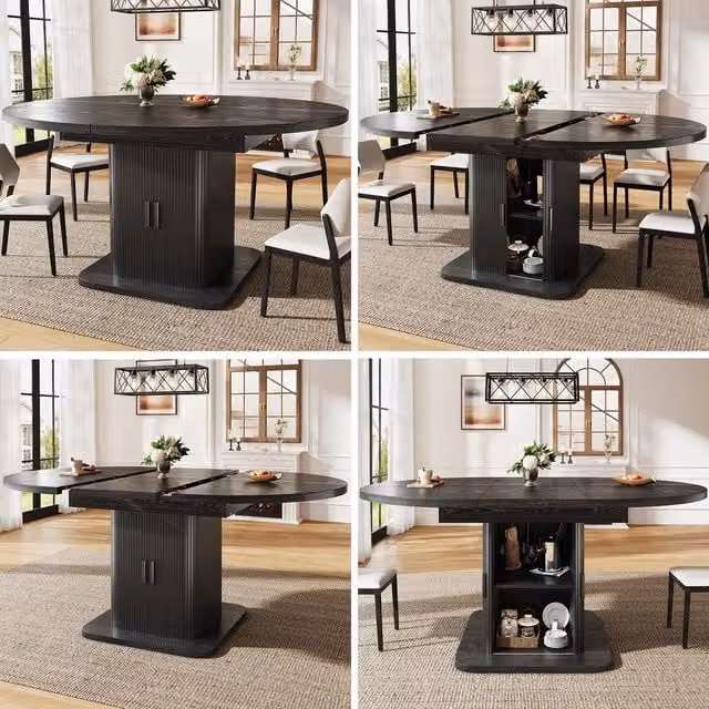 Tavolo da pranzo allungabile con salvaspazio ¨C Minimal ¨C Effetto noce/nero, 110-149,8cm