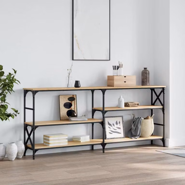 vidaXL Tavolo Consolle in Legno Rovere Sonoma e Metallo, Marrone, L 180 x P 29 x H 76,5 cm