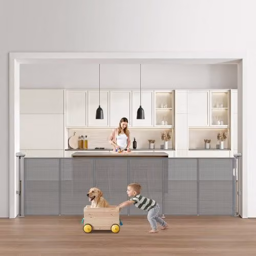 Cancelletto Retrattile VEVOR Grigio per Bambini e Animali, Estensibile fino a 280 cm, Altezza: 87 cm