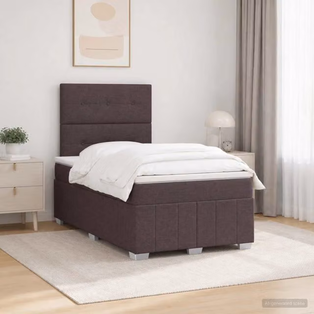 Letto Box Spring vidaXL con Materasso a Molle Insacchettate e Illuminazione LED, Colore Marrone e Bianco, L/P: 120 x 200 cm – 1