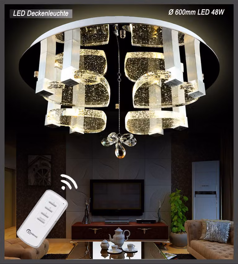 Plafoniera LED cuori di cristallo con bolle 1666Ø60cm LED 48W con telecomando 3 colori di luce (bianco caldo, bianco neutro, bianco freddo) commutabili separatamente A+