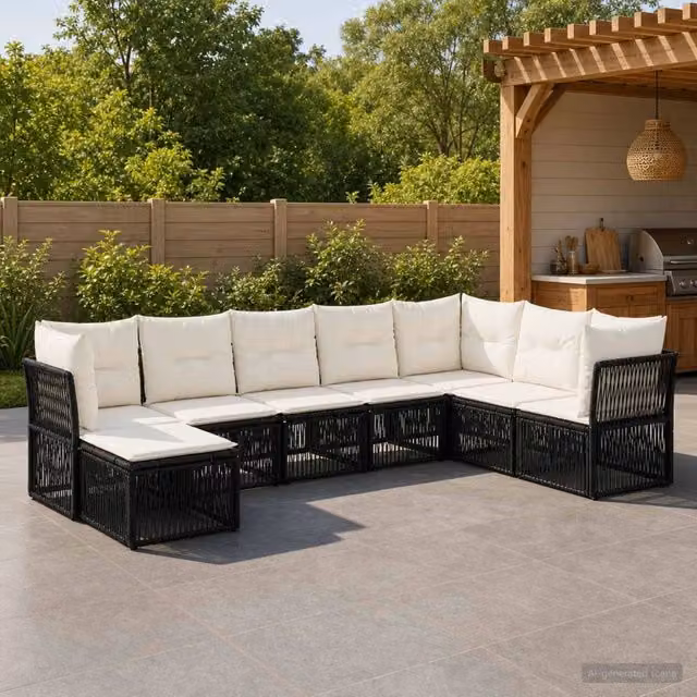 Set Divano da Giardino 8 pz Nero polyrattan 3434314