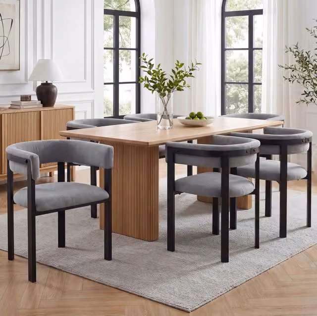 Set di 6 sedie da pranzo grigie in ciniglia con schienale semicircolare a C