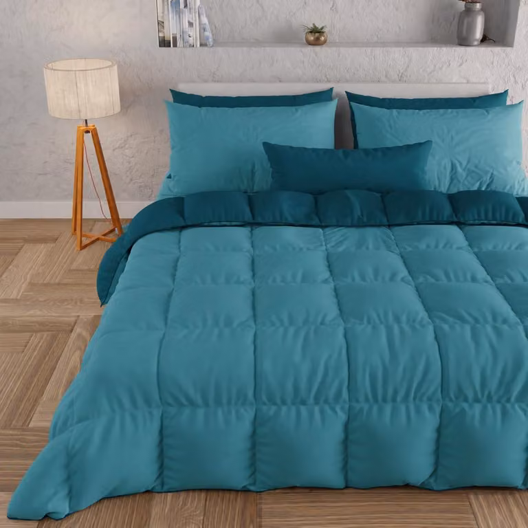 Coperta invernale 240x260 cm, piumone reversibile Tiffany color petrolio, in microfibra, 300 g/m²