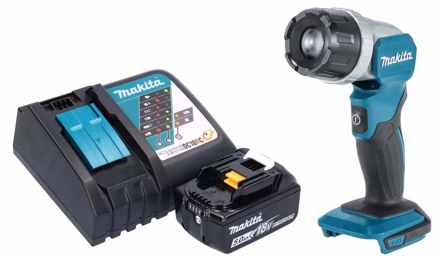 Makita DML 808 RT1 Lampada portatile a batteria 14,4 / 18 V 190 lm LED + 1x batteria ricaricabile 5,0 Ah + caricatore