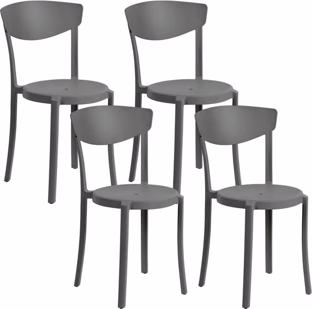 Set di 4 sedie Beliani in plastica grigio opaco per interno ed esterno in stile moderno e minimalista L: 42 cm, P: 38 cm, H: 80 cm – 1