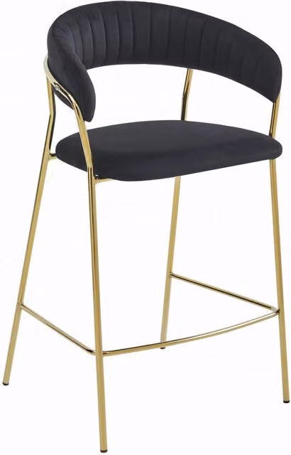 Sgabello da bar moderno Kendra Home in velluto nero con gambe in metallo dorate