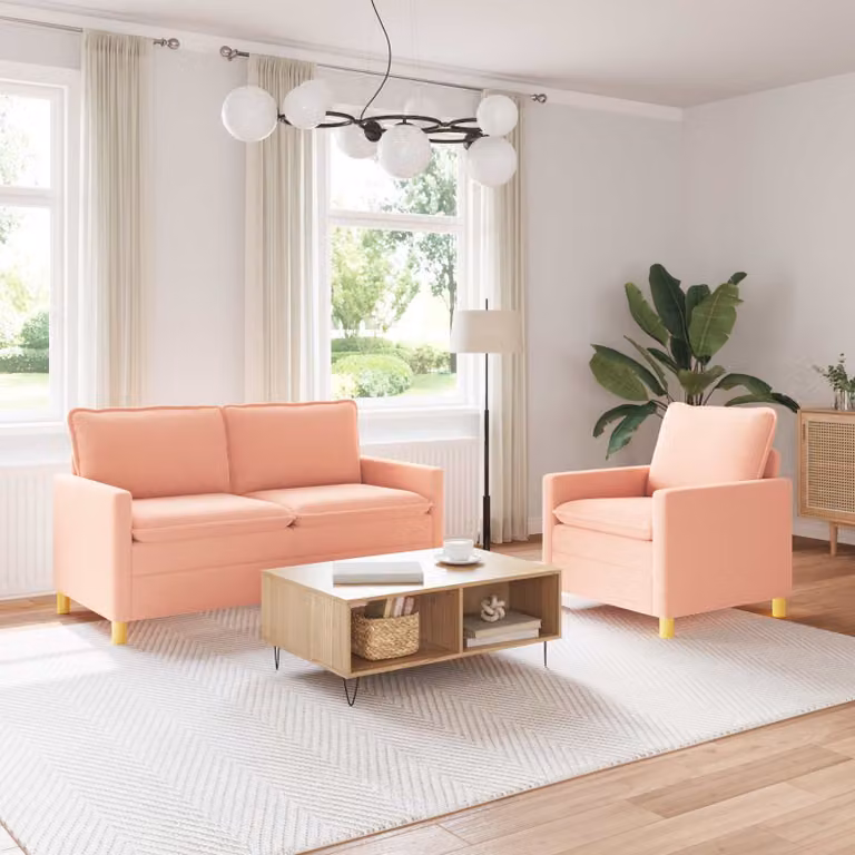 Set di 2 divani moderni vidaXL in tessuto rosa con struttura in metallo e coperture rimovibili