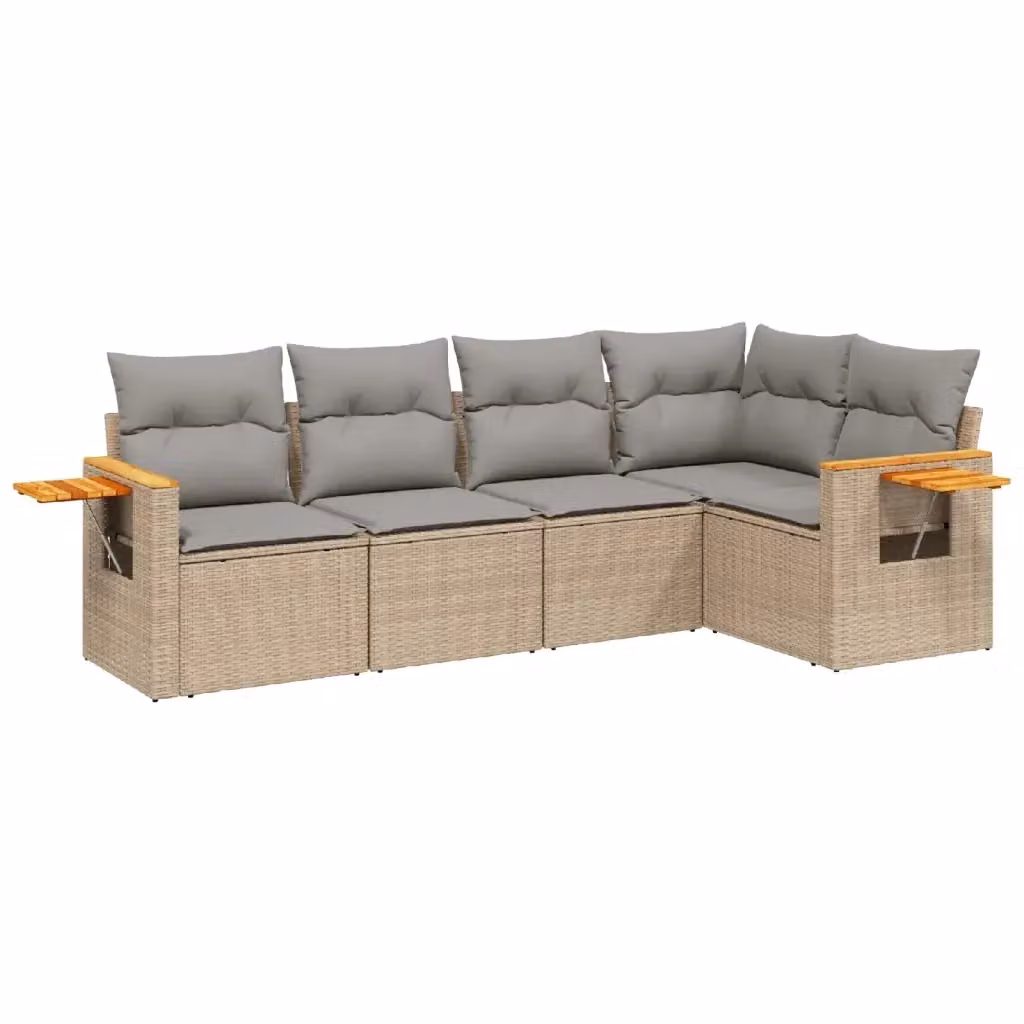 vidaXL Set Divano da Giardino a L 5 pz in Polyrattan con Cuscini Beige e Tavolino da Esterno – 2