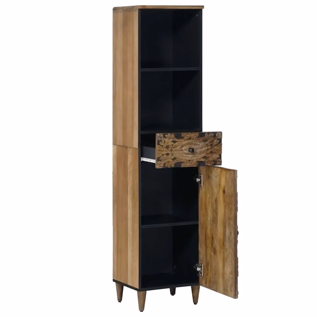 Mobile da bagno vidaXL in legno e metallo marrone e nero con ante a battente e ripiani interni L/P/H: 38 x 33 x 160 cm – 2