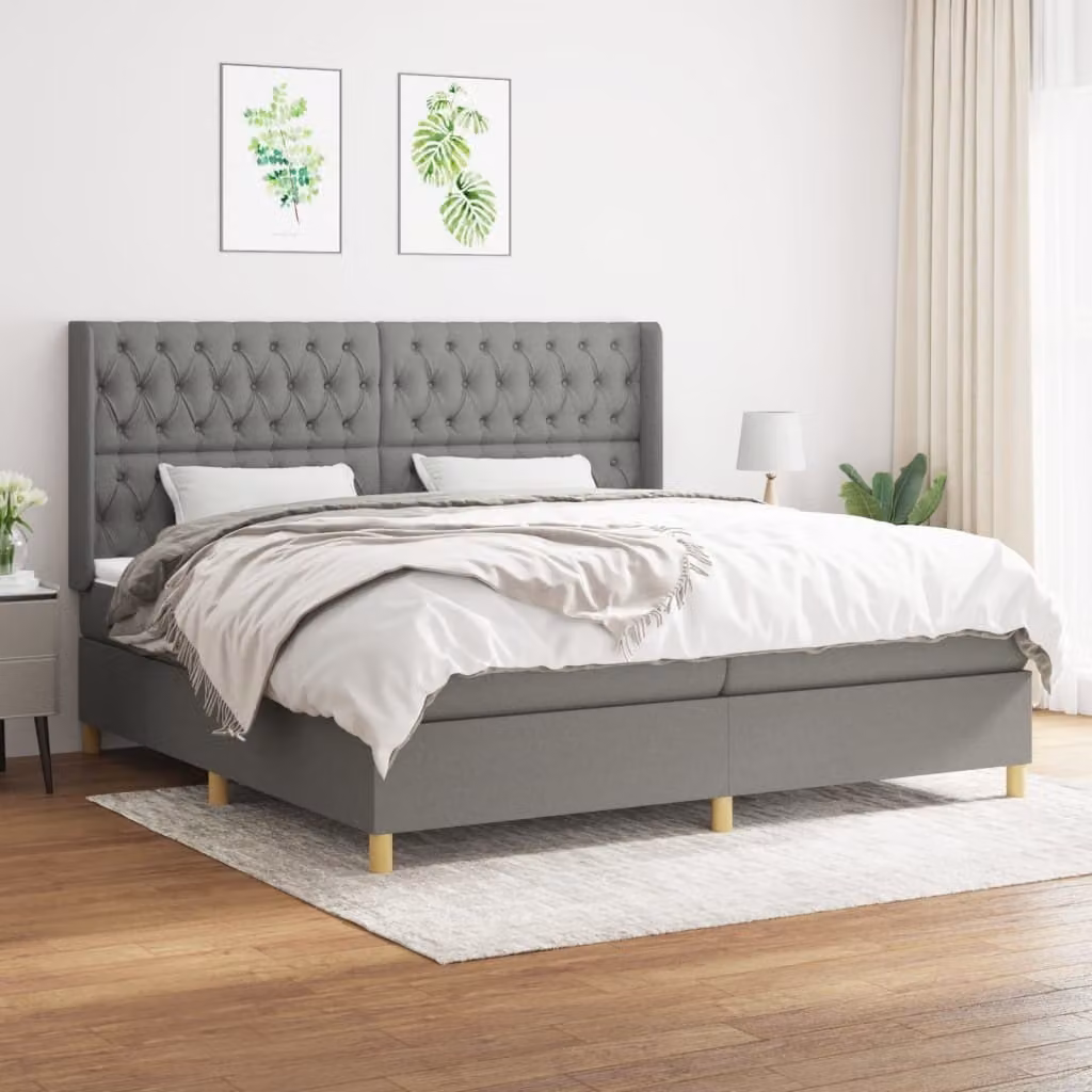 The Living Store Letto a molle con materasso grigio scuro 200x200 cm in tessuto