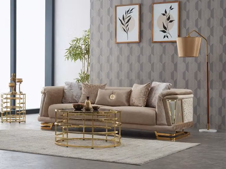 Dreisitzer Sofa 3 Sitzer Stoffsofa Polstersofa Couch Beige Modern