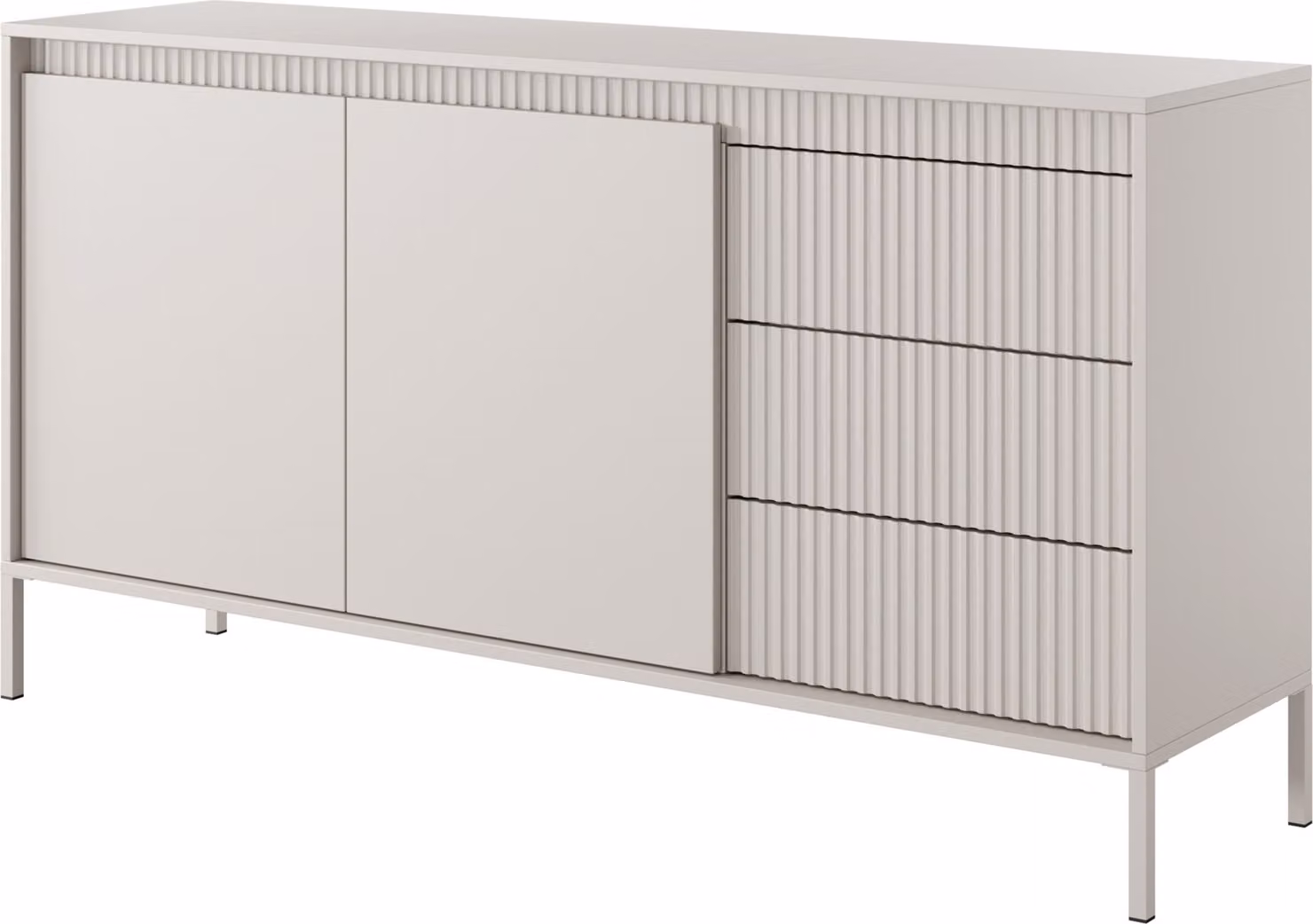 Masseno Comò SENSATO 154 cm Credenza con 3 cassetti e 2 ante per soggiorno camera da letto Moderno 154x40x81 cm Beige / Beige