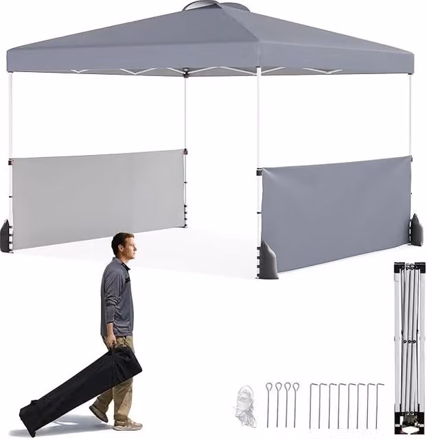 Gazebo Pieghevole da Esterno COSTWAY Impermeabile con Borsa da Trasporto con Ruote, Tenda Pop-up Regolabile in Altezza per Giardino e Feste, L/P: 300 x 300 cm, Colore Grigio
