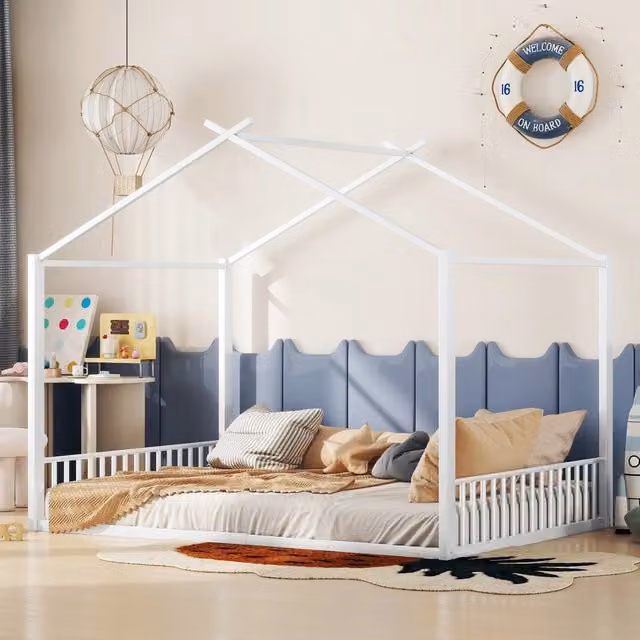 Letto a casetta WISHDOR in metallo bianco per cameretta bambini L/P/H: 200 x 140 x 26 cm