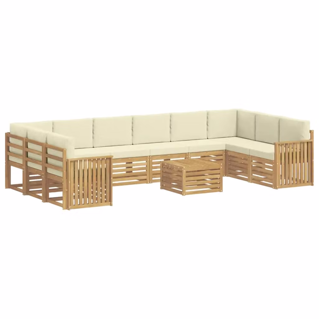 Set di divani da esterno vidaXL in legno di acacia con cuscini, bianco e beige, 11 pezzi – 2