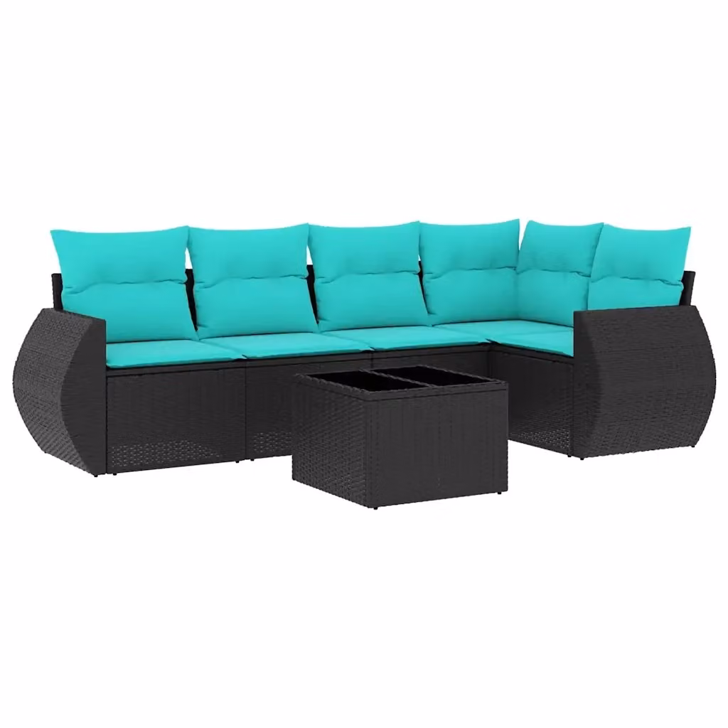 Set di Divani da Giardino a L con Tavolino vidaXL, 6 Pezzi in Polyrattan Nero con Cuscini Rimovibili – 2