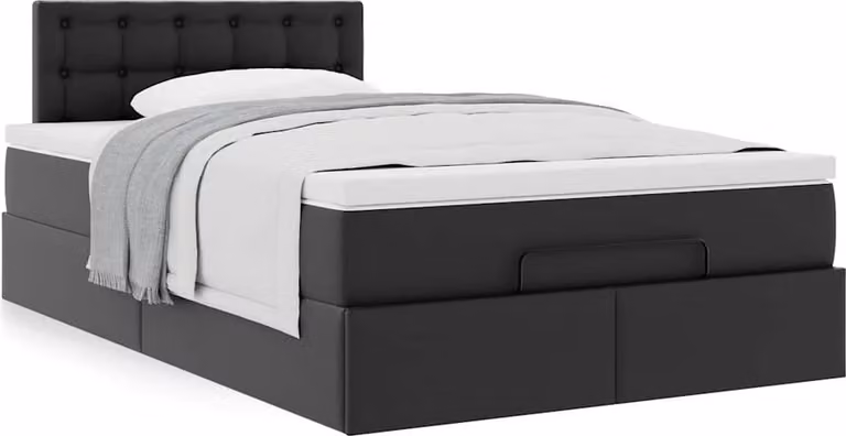 Struttura Letto Pouf con Materasso Nero 120x190 cm Pelle finta