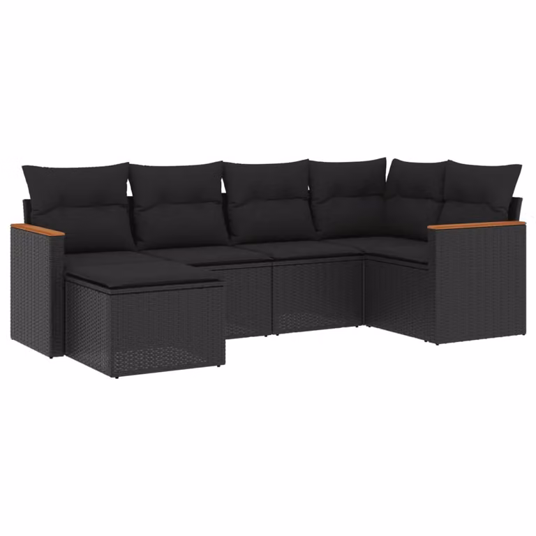 Set Divano da Giardino 6 pz con Cuscini Nero in Polyrattan