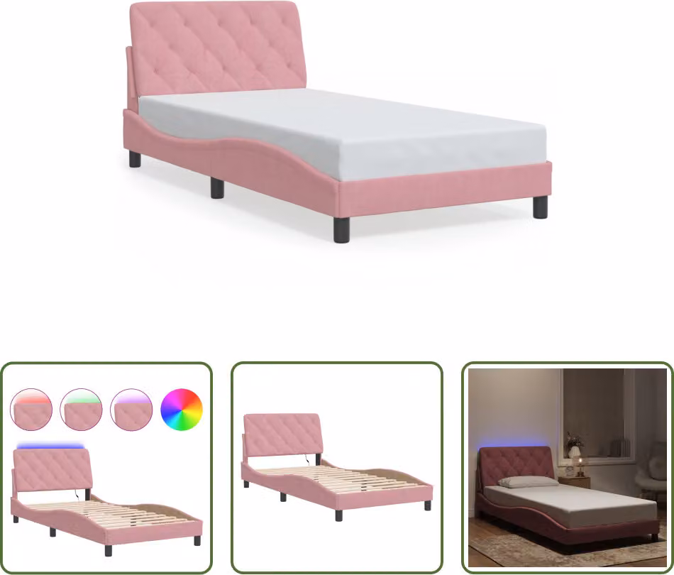 The Living Store Struttura letto con luci LED Rosa 100x200 cm Velluto