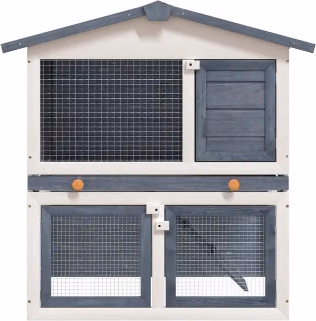 Conigliera per esterni DESIGN IN in legno di pino con 3 porte, resistente alle intemperie, colore grigio