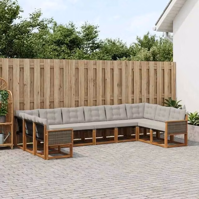 Set di divani da esterno 10 pz Naturale e Grigio chiaro 3382235