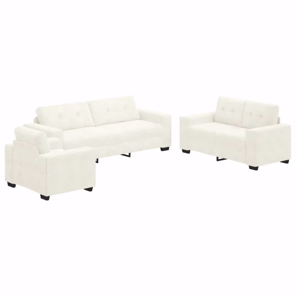 Set di divani 3 pezzi vidaXL in velluto beige e bianco per soggiorno con poltrona, divano a 2 posti e divano a 3 posti – 2