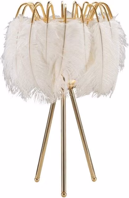 Lampada da tavolo Feather Stand Charme1921 in metallo, colore oro/ottone e bianco, Ø 40 x H 60 cm