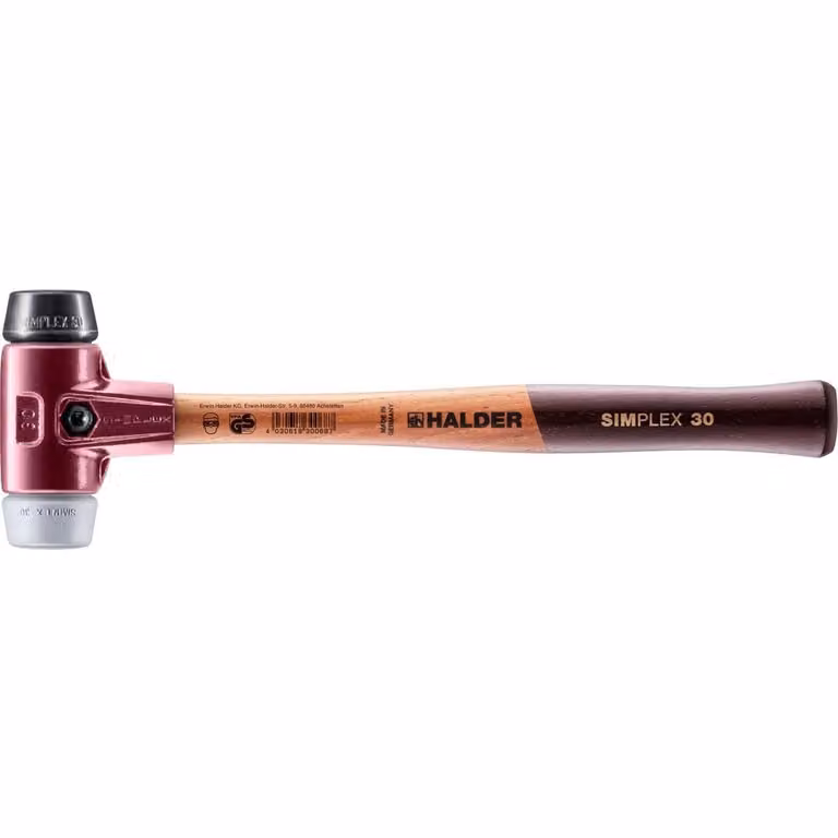 Mazza SIMPLEX soft-face con alloggiamento TE e manico in legno, Ø 30, composizione in gomma / TPE-mid