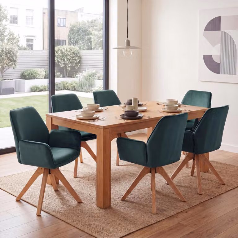 Set da 6 sedie da pranzo MCW-G67, sedie da tavolo da pranzo e da cucina con braccioli, girevoli, in legno e velluto 320 g/m² MVG ~ verde