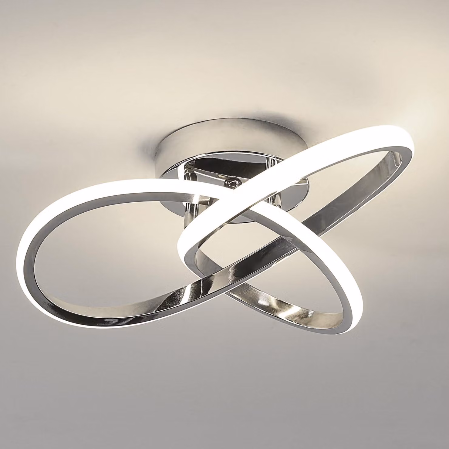 Comely, plafoniera a LED da 30W, 3300 lumen, forma a fiore, finitura cromata, temperatura di colore 4500K
