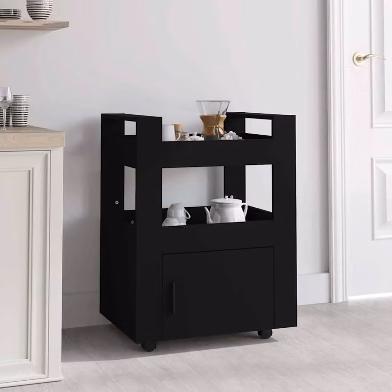 vidaXL Carrello da Cucina Moderno Nero in Legno con Ruote L 60 cm x P 45 cm x H 80 cm