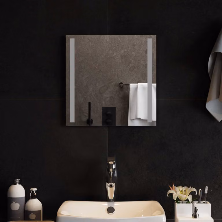 Specchio da bagno moderno vidaXL con luce LED in vetro temperato trasparente, L 40 cm x H 40 cm