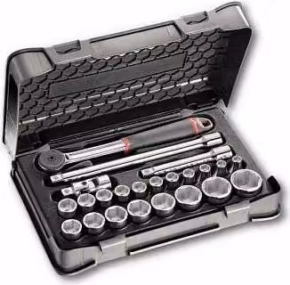 Set di chiavi a bussola Usag 23 pz con cricchetto reversibile 1/2 in acciaio al cromo molibdeno e custodia in ABS colore Nero – 1