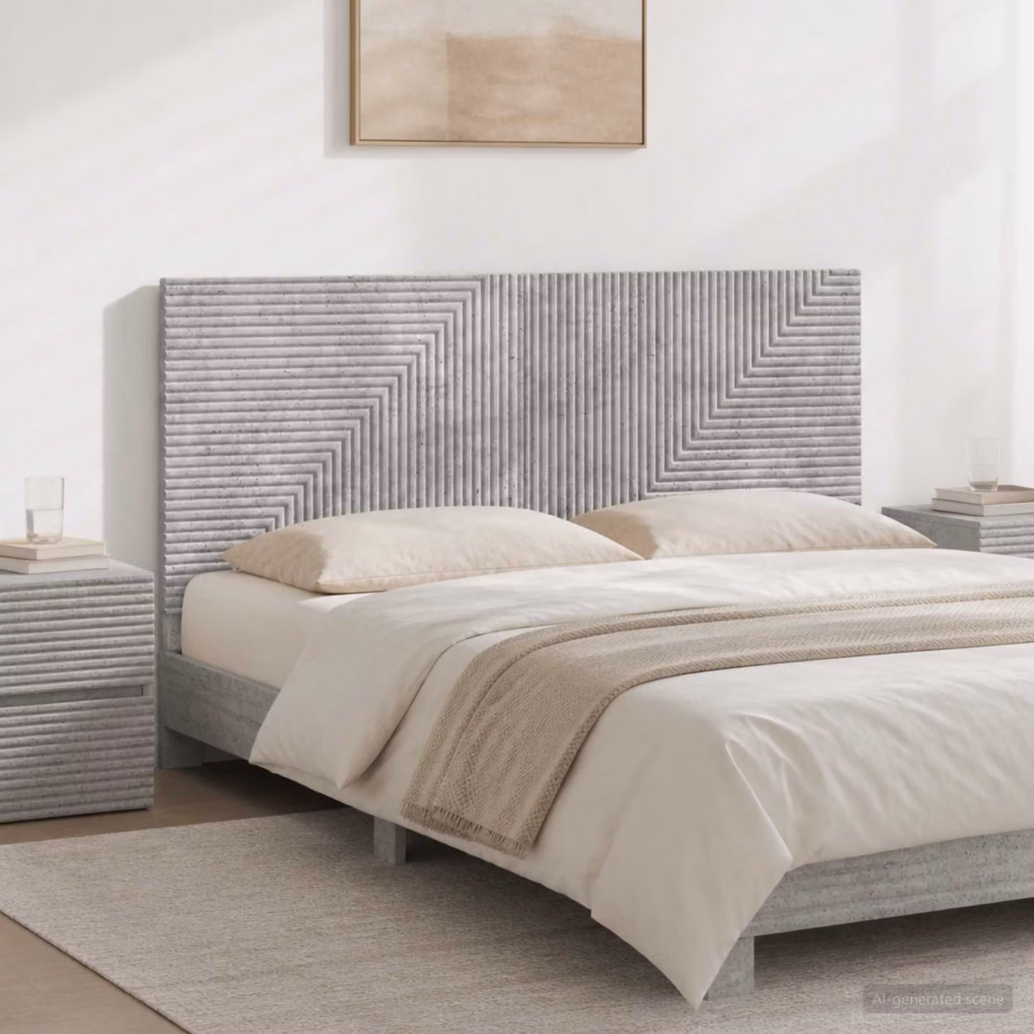 Testiera da muro vidaXL HAARLEM in tessuto grigio con ripiano integrato, L: 120 cm, H: 50 cm, P: 10,44 cm