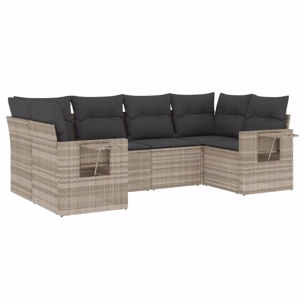 vidaXL Set Divano da Giardino a L in Polyrattan Grigio con Cuscini e Tavolino da 6 Pezzi – 2