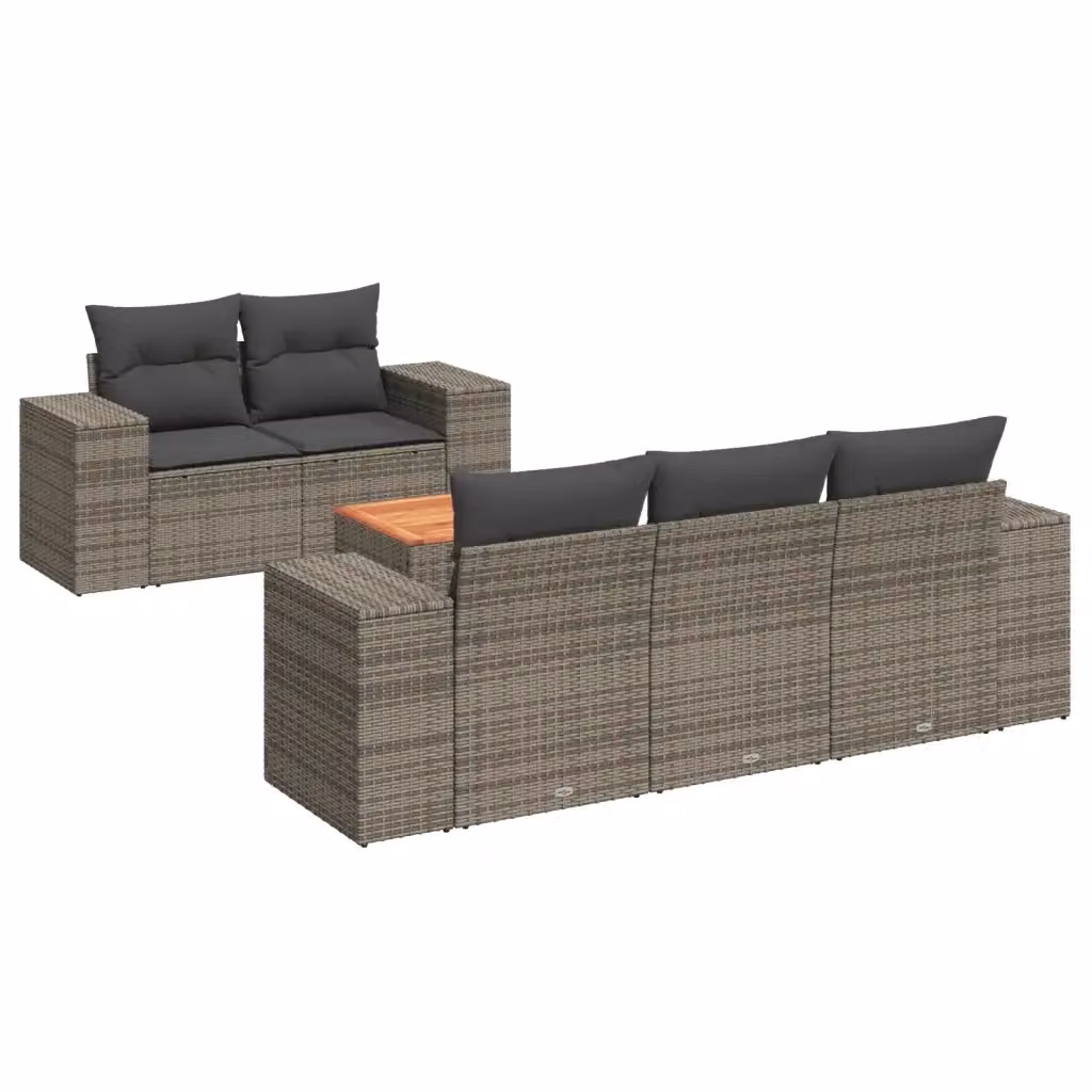 vidaXL Set Divano da Giardino a L 6 pz in Polyrattan Grigio con Cuscini e Tavolino da Caffè – 2