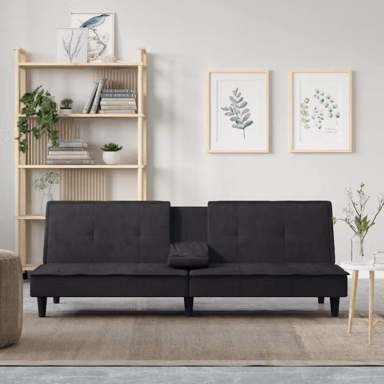 vidaXL Divano Letto Moderno in Velluto Nero con Portabicchieri