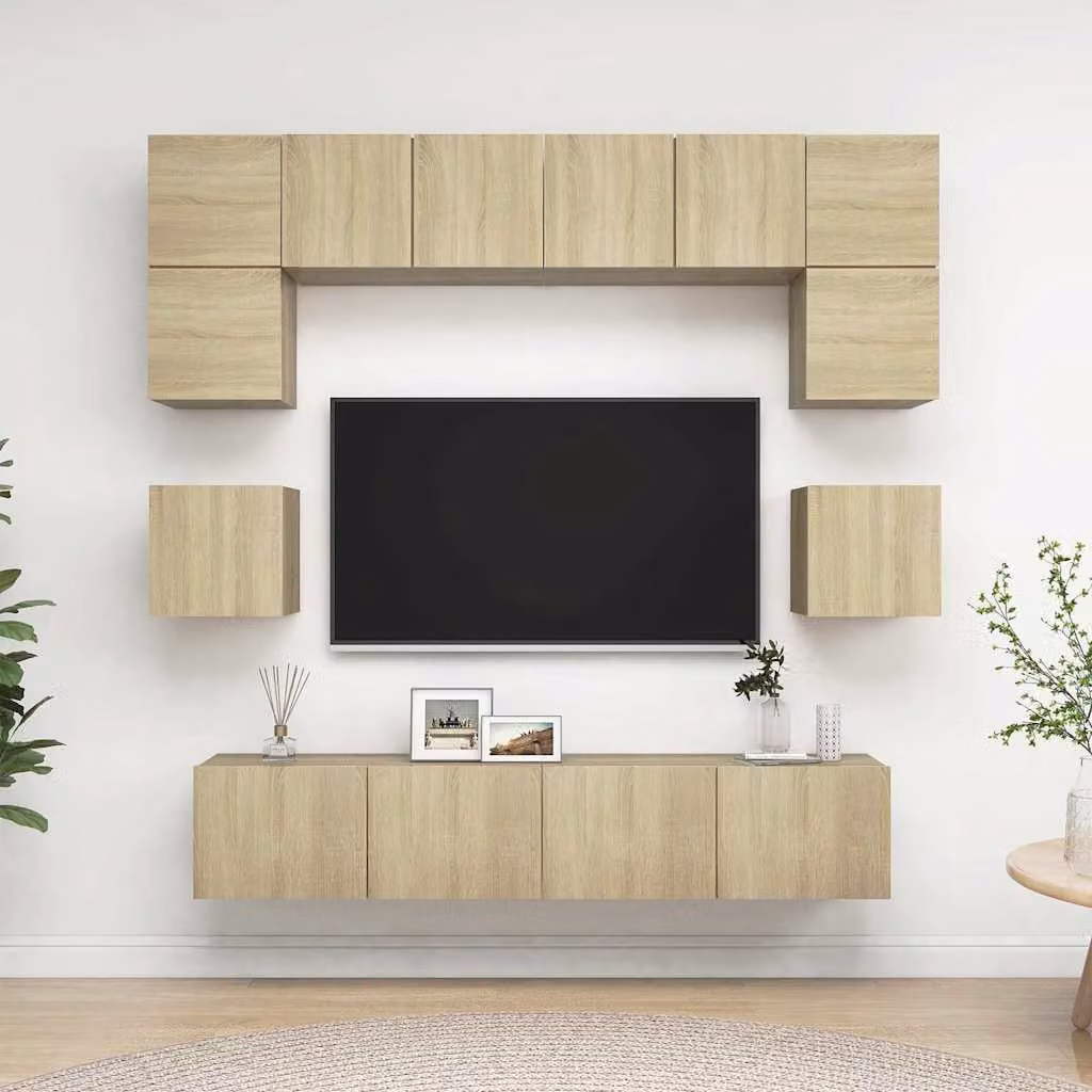 Set di mobili TV vidaXL 8 pezzi in legno multistrato color rovere sonoma per soggiorno