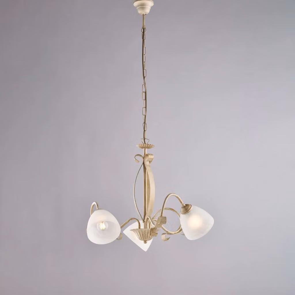 Lampadario Classico Belight in Metallo e Vetro con 5 Luci, Colore Oro e Bianco, Stile Rustico con Altezza Regolabile – 2