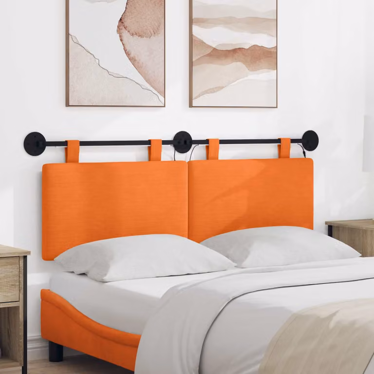 Testiera sospesa vidaXL in tessuto cord arancione con illuminazione integrata L: 150 cm, H: 55 cm, P: 6,38 cm
