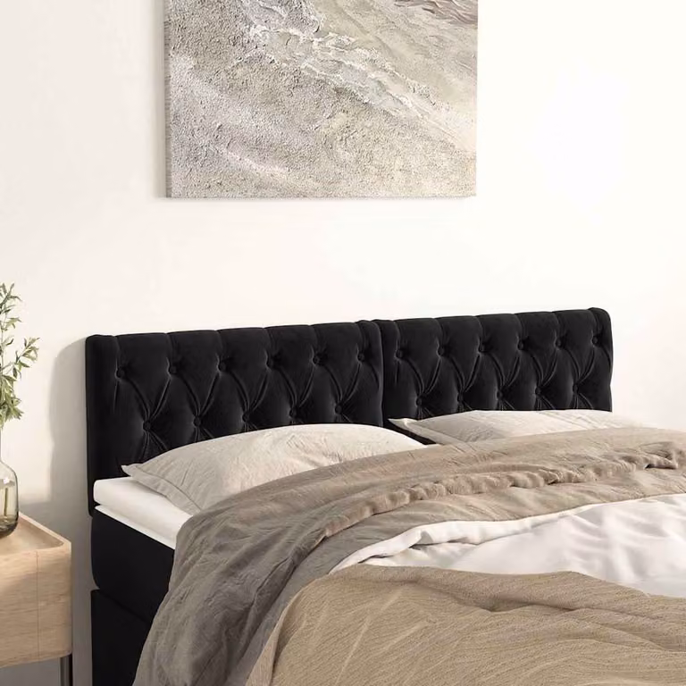 Testiera per letto vidaXL in velluto nero con struttura in legno, L: 160 cm, P: 7 cm, H: 78-88 cm