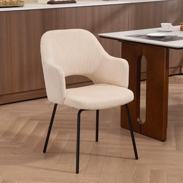 Sedia da pranzo beige in velluto a coste