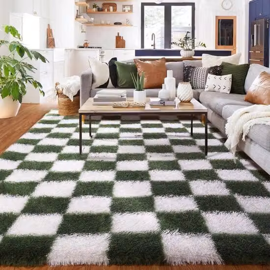 Tappeto per camera da letto in tessuto ruvido, 180x270cm, verde oliva e bianco, decorazione per bambini, alta densità, coperta per letto, tappeto morbido, grande, antiscivolo, lavabile.