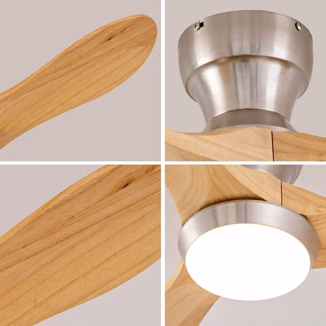 Ventilatore da soffitto a incasso Minimal con illuminazione LED dimmabile, 3 ali in legno massello marrone, telecomando, 6 velocità e funzione reversibile