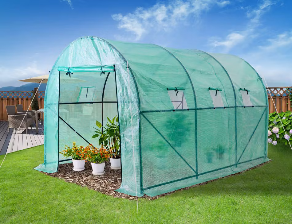 Serra da giardino Gardebruk in film plastico trasparente e verde con struttura in acciaio, L: 350 cm, P: 200 cm, H: 200 cm – 2