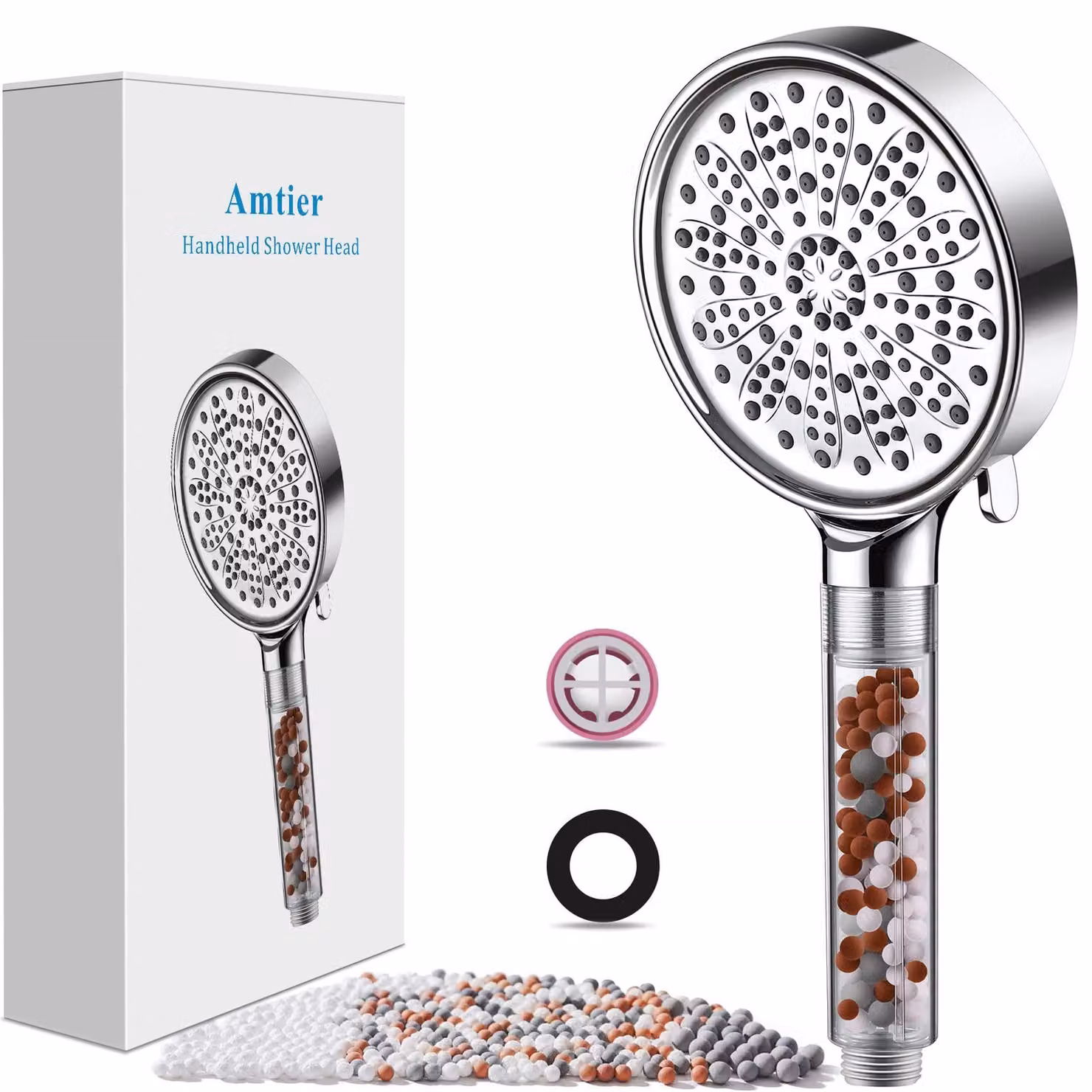 Doccia a mano con 6 tipi di getto, a risparmio idrico, cromata, con filtro contenente minerali, ideale per il bagno