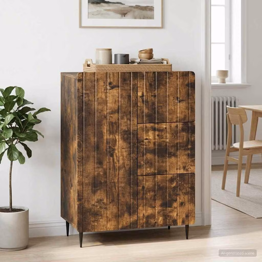 Credenza moderna vidaXL in legno ingegnerizzato e metallo, colore rovere fumo, L 66 cm x P 34,5 cm x H 91,5 cm